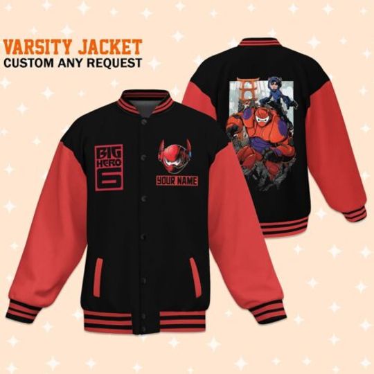 Personalized Disney Big Hero 6 Black Red Varsity Jacket, Baseball Outfit