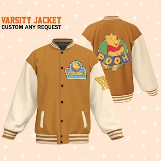 Personalize Winnie The Pooh Happy Life Disney Varsity Jacket Adult Baseball Jacket