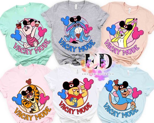 Cute Disney Winnie the Pooh Vacay Mode Mickey Ear Balloon Family Matching Family Shirt