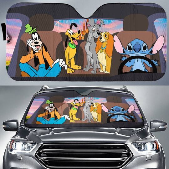 Stitch And Goofy Car Sun Shade
