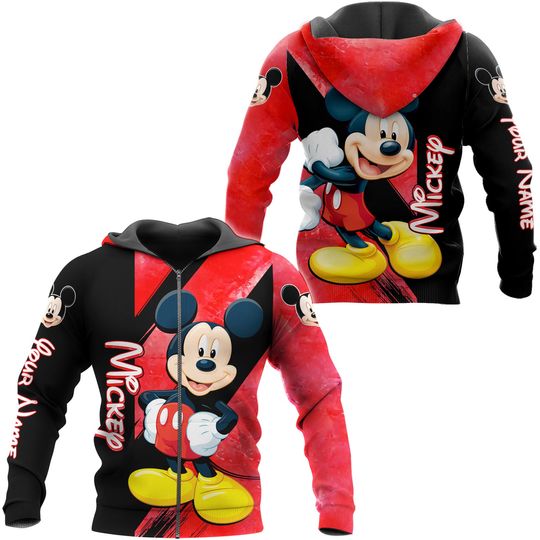 Mickey Mouse Zip 3D Hoodie, Disney Character 3D Hoodie