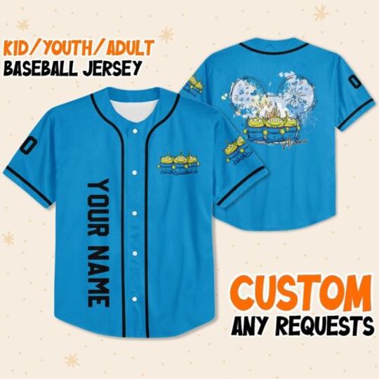 Personalize Toy Story Mickey Head Aliens Funny, Custom Disney Baseball Jersey