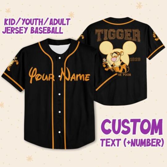 Personalize Winnie The Pooh Tigger Custom Kids, Youth, Disney Baseball Jersey