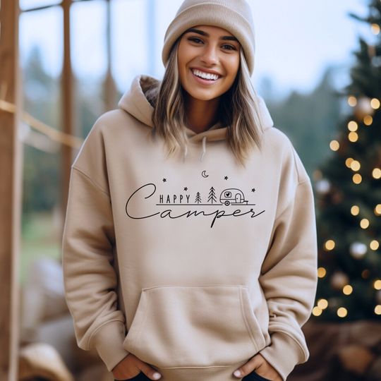 Happy Camper Hoodie, Camper Hoodie, Camping Hoodie, Campfire Hoodie, Nature Lover Gift