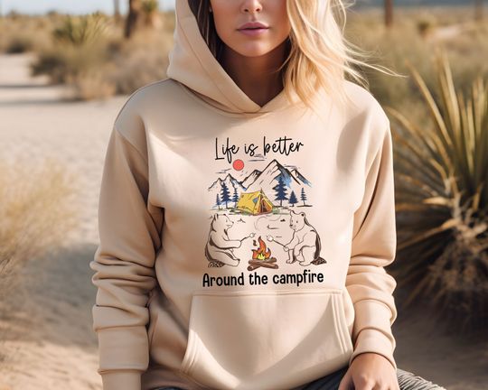 Camp Fire Hoodie, Camping Hoodie, Bear Camp Hoodie, Camper Hoodie