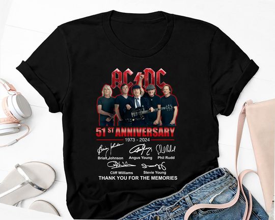 51 Years AC-DC 1973-2024 Signature T-Shirt, AC-DC Band Tour Shirt