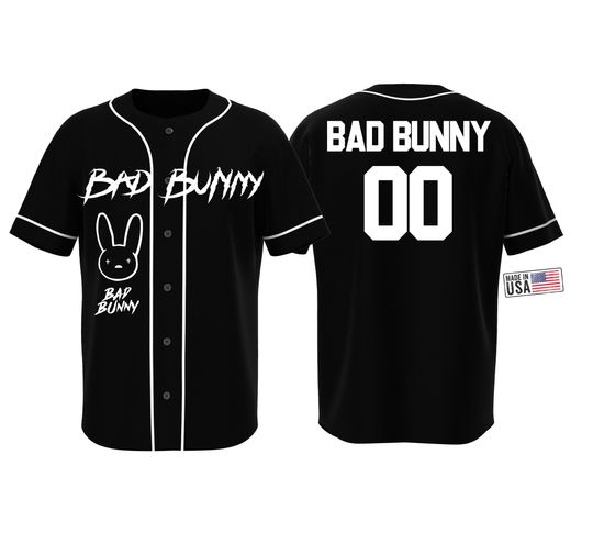 Bad Bunny Jersey, Black Baseball Jersey, Black Button-up