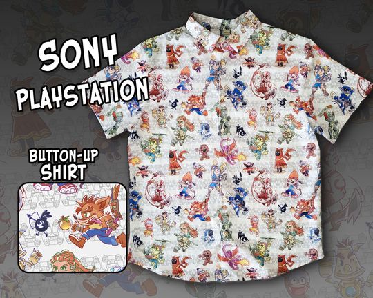 PLAYSTATION Pattern Button Up Hawaiian Shirt