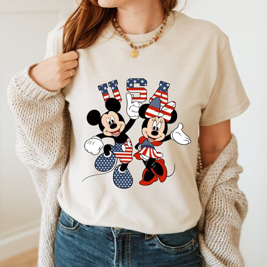 USA Flag Disney Mickey&Minnie Shirt, Mickey Minnie Matching Family 4th of July T-Shirt, USA Flag Mickey Or Minnie T-Shirt, 4th Of July Shirt