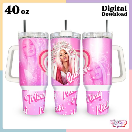 Nicki Minaj 40 Oz Quencher Tumbler Wrap Png Design for creating Queen Rap Fans gifts for Digital Download for Personal and Commercial Use