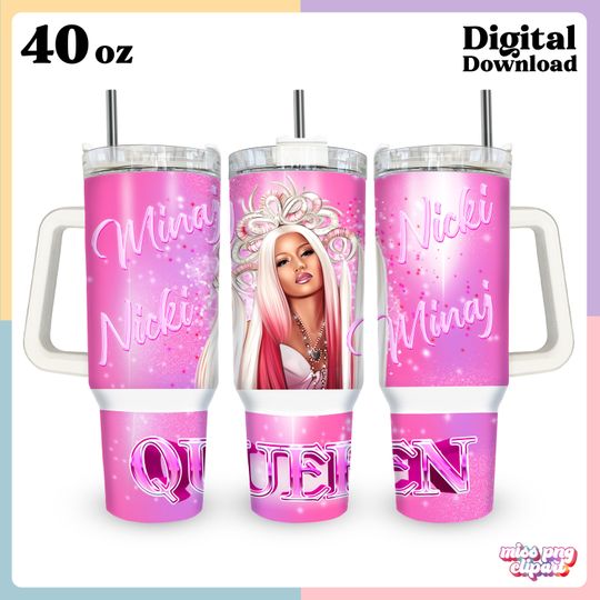 Nicki Minaj 40 Oz Quencher Tumbler Wrap Png Design for creating Queen Rap Fans gifts for Digital Download for Personal and Commercial Use