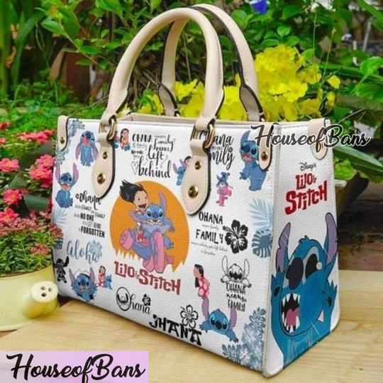 Cute Stitch Leather Handbag, Disney Lilo and Stitch Vintage Leather Shoulder Bag