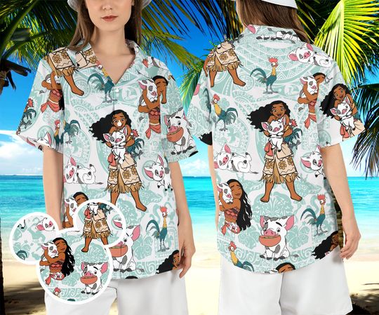 Moana Pua Hei Hei Hawaiian Shirt, Disneyland Vacation Hawaii Shirt, Princess Moana Beach Aloha Shirt
