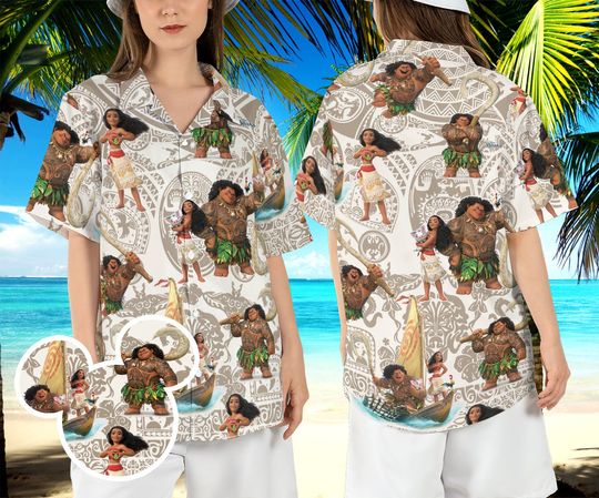 Moana Summer Vacation Hawaiian Shirt, Moana Maui Hei Hei Pua Hawaii Shirt, Disneyland Beach Aloha Shirt