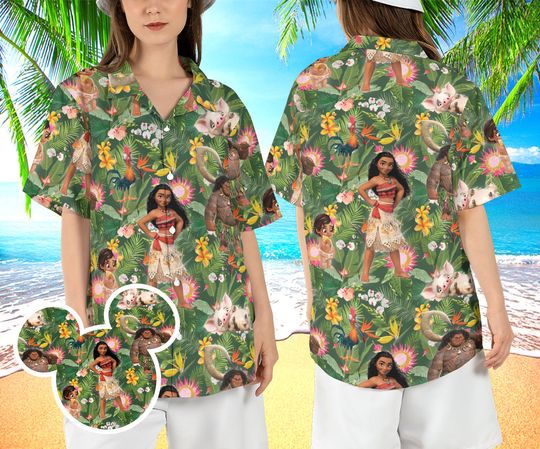 Moana Movie Hawaiian Shirt, Princess Moana Tropical Hawaii Shirt, Moana Maui Hei Hei Pua Aloha Shirt