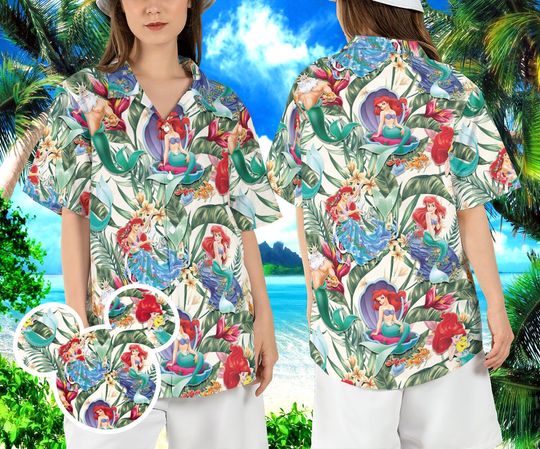 The Little Mermaid Tropical Hawaiian Shirt, Princess Ariel Hawaii Shirt, King Triton Dad Aloha Shirt