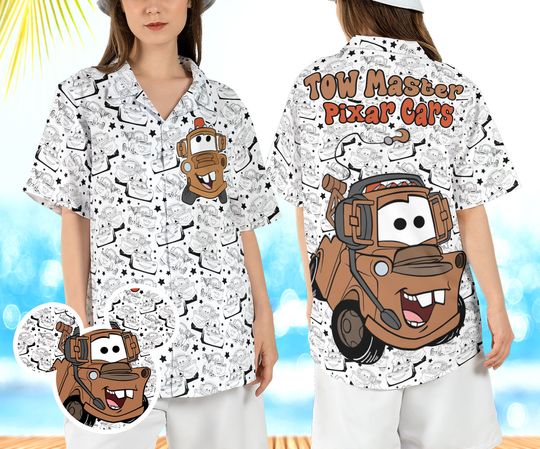 Tow Mater Pixar Car Hawaiian Shirt, Cartoon Tow Truck Hawaii Shirt, Disneyland Car Beach Aloha Shirt