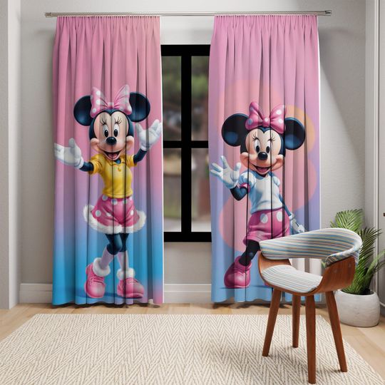 Minnie Mouse Pink Curtains | Girly Themes | Girls Bedroom Curtains |Mickey Mouse curtains | Disney curtains