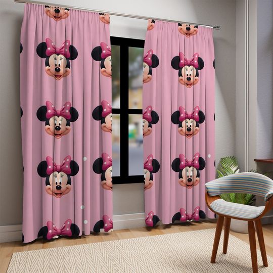Minnie Mouse Pattern Curtains,Minnie Mouse Nursery Curtain,Minnie Mouse Decor,Disneyland Curtain