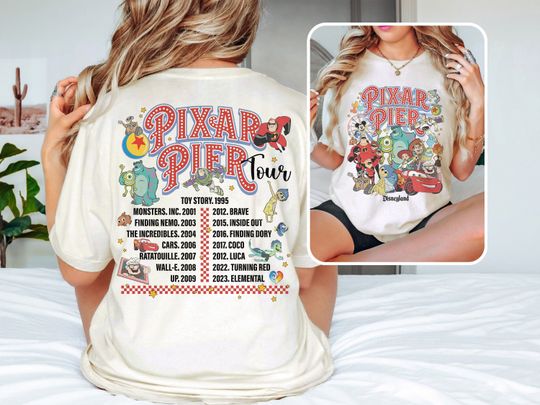 Vintage Disneyland Pixar Pier 2 Side Shirts, Retro Disney Pixar Pier Characters Shirt, Disneyland Pixar Fest 2024 Shirt