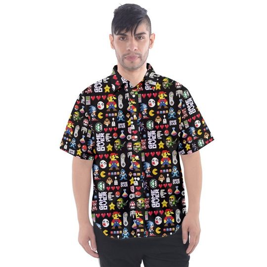 Game over short sleeved button down shirt