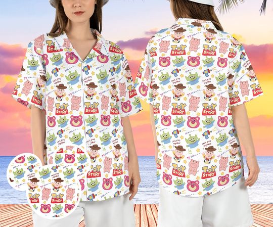Toy Story Friends Hawaiian Shirt, Pixar Cartoon Hawaii Shirt, Woody Aliens Beach Aloha Shirt