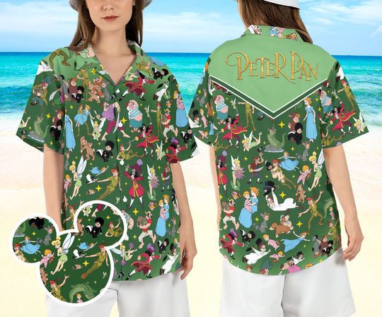 Peter Pan Characters Hawaiian Shirt, Neverland Summer Hawaii Shirt, Fairy Tinkerbell Beach Aloha Shirt