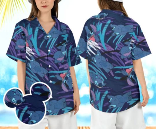 Disney Grumpy Stitch Blue Alien Hawaiian Shirt