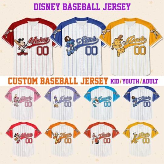 Custom Name Disney Game Day Baseball Jersey, Mickey And Friends Baseball Jersey