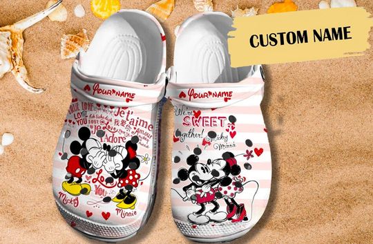Customize Couple Mouse Kissing Clog Shoes, Summer Trip Vacation, Birthday Gift