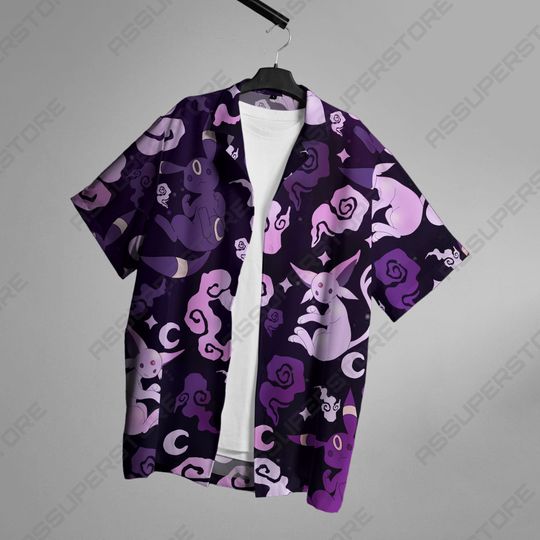 Espeon Umbreon Hawaiian Button Up Shirt Espeon Hawaiian