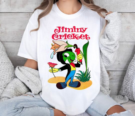 Retro Jiminy Cricket With Flower Disney Shirt, Disney Pinocchio Jiminy Cricket Shirt