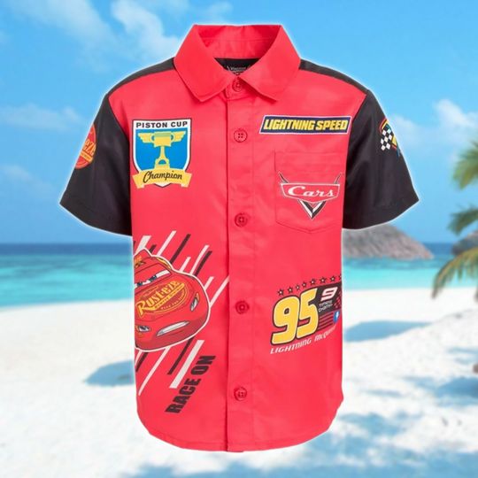 Car Characters Hawaii Beach Shirt, Blue Dog Button Up Shirt, Aloha Beach Shirt