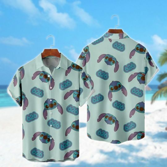 Cute Monster Hawaii Beach Shirt, Blue Dog Button Up Shirt, Aloha Beach Shirt