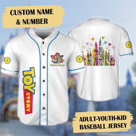 Personalized Toy Movie Character Baseball Jersey, Colorful Castle Baseball Jersey