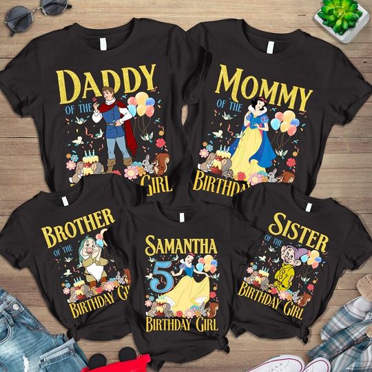 Personalized Snow White & 7 Dwarfs Birthday Shirt, Disneyland Birthday Girl Trip Shirt