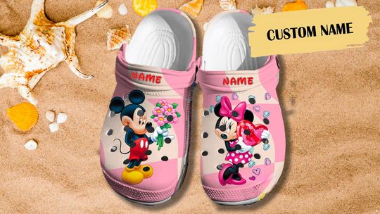 Personalize Couple Mouse Pink Floral Flowers Clog, Magic Kingdom Clogs