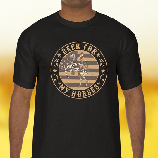 Toby Keith T-Shirt, Beer For My Horses, Cowboy Skeleton