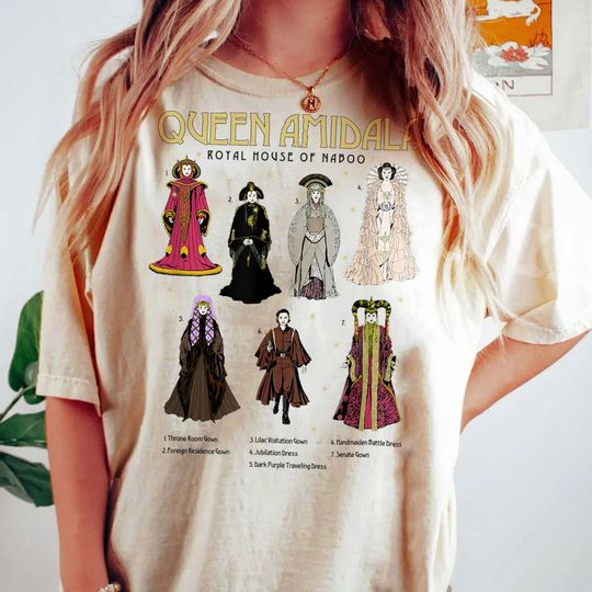 Disney Retro Star Wars Queen Amidala Gowns Textbook Poster Shirt