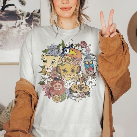Retro Floral Disney Simba The Lion King Shirt, Timon And Pumbaa T-shirt