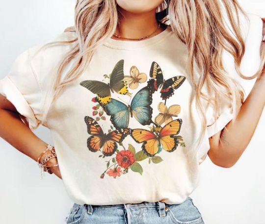 Vintage Floral Butterfly & Moth TShirt,  Gift For Her, Mother's Day Gift