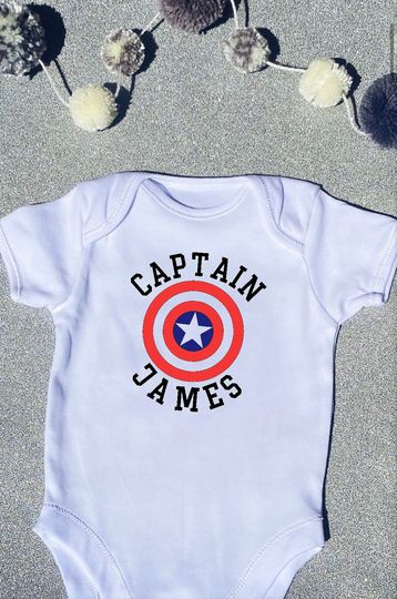 Unisex personalised Marvel Captain America Disney baby vest