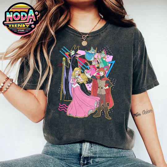 Retro Disney Beauty Sleeping Aurora Princess Maleficent Mineral Washed T-shirt