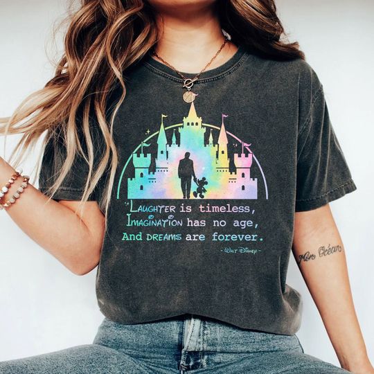 Retro Walt And Mickey Partner Disney Castle Shirt, Laughter Is Timeless Dreams Are Forever Mineral Washed T-shirt