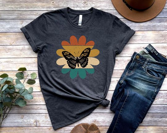 Butterfly Shirt, Monarch Butterfly, Gardening Shirt, Wild Flower Shirt, Insect Shirt, Botanical Shirt
