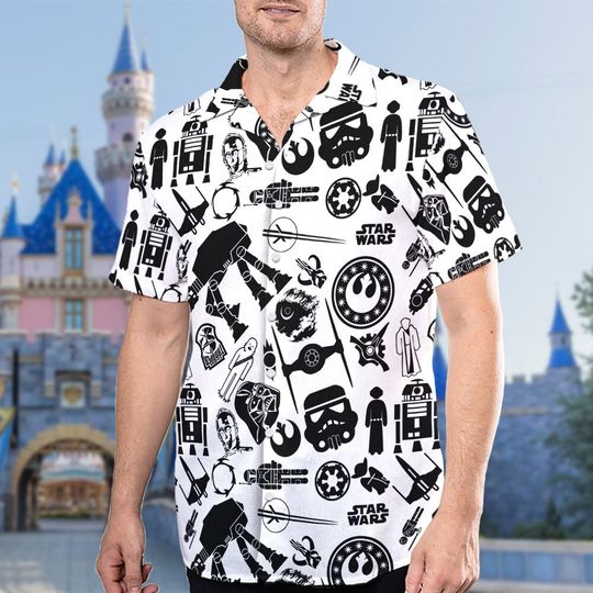 Dark Space Warrior 3D Printed Hawaiian Shirts, Space Movie Robot Vehicle Button Up Short Sleeve Hawaii Shirt