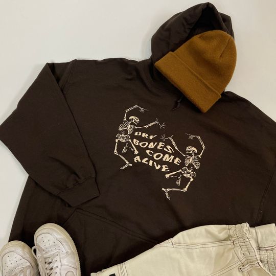 dry bones come alive hoodie | dark chocolate | maroon | cream screen print