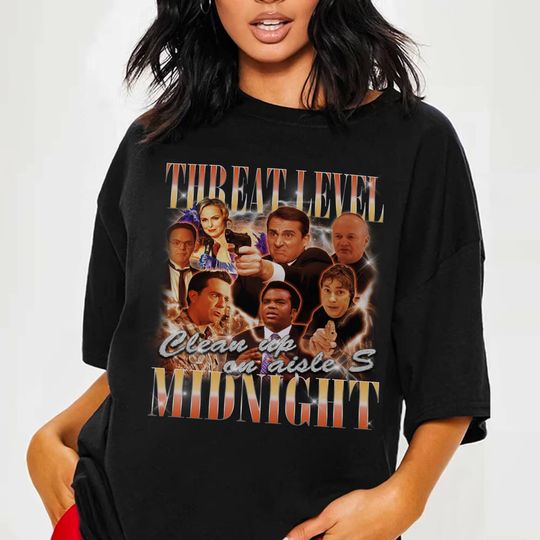 The Office Shirt | Threat Level Midnight Michael Scott Bootleg Rap Tee | Vintage The Office TV Show | Michael Scott Bootleg Shirt