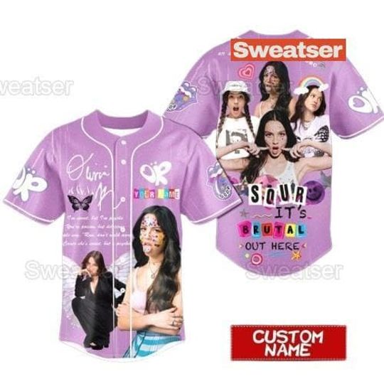 Personalized Olivia Rodrigo Sour Its Brutal Out Here Baseball Jersey, Olivia Rodrigo Tour, Olivia Rodrigo Merch