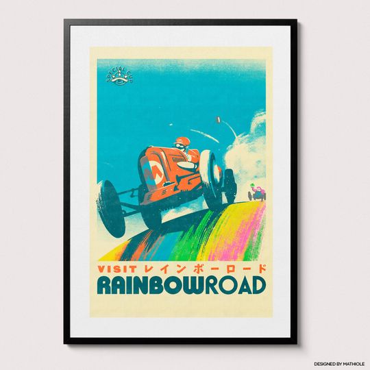 Visit Rainbow Road (Mario Kart) Travel Poster - Vintage Poster Print